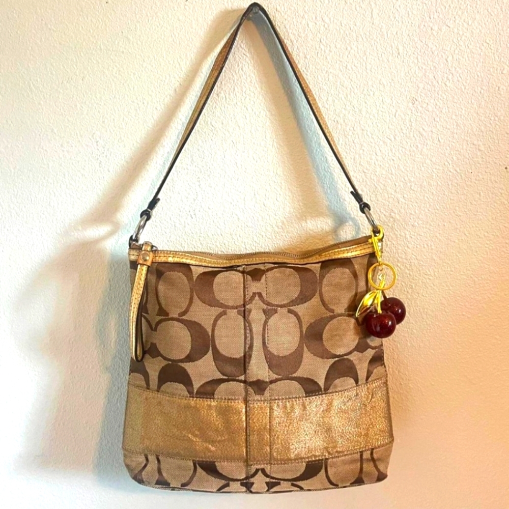 Coach Signature C Sparkle Bag. With Charm And  Vintage Beanie Baby HOOT